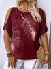 Women's Round Neck Elegant Off-Shoulder Tie-Back Print Top