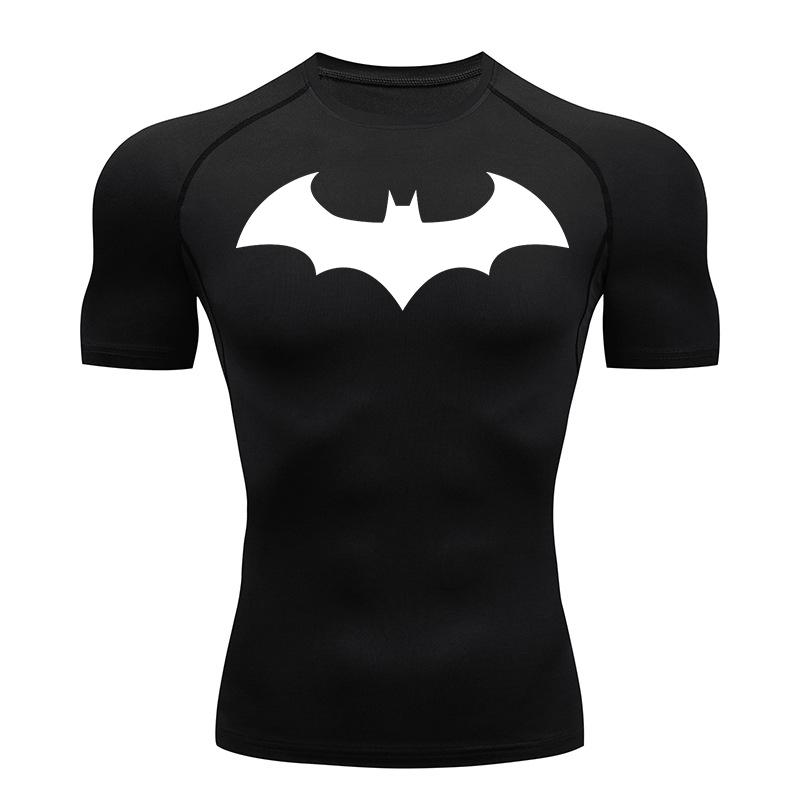 Camisetas de Compressão com Estampa de Morcego para Homens Manga Curta Rash Guard Academia Treino Corrida Camiseta de Verão Atlético Secagem Rápida Camisetas