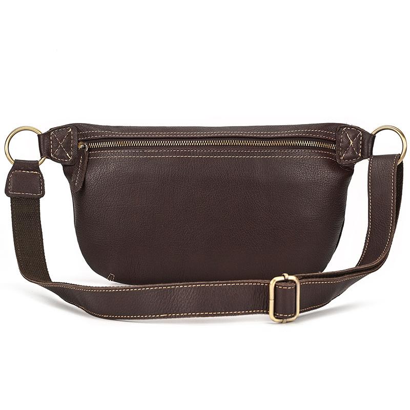 Leather Fanny Pack Men'S And Women'S Leather Retro Crazy Horse Leather Messenger Bag Large Capacity Sports And Leisure Breast Bag