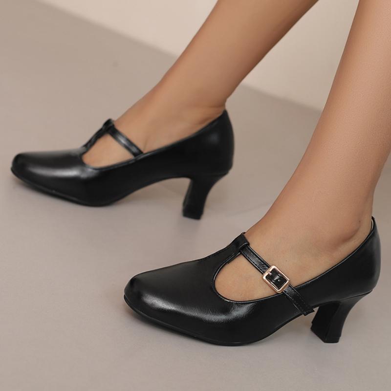 Fashion Elegant High Heels Pumps Woman Elegant Mary Janes Shoes Large Size 45 T-straps Black Nude Women's Heeled Party Wedding Shoes