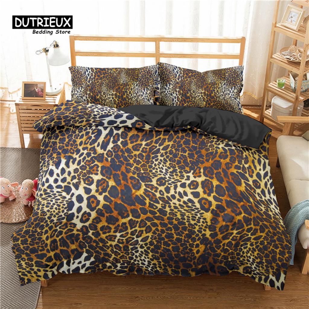 Luxury Leopard Print Bedding Set King Queen Size Microfiber Geometric Stripe 3D Print Duvet Cover With Pillowcases Bedroom Decor