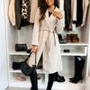 Women's Commuting Coat Winter Temperament Street Trend Solid Color Double Breasted Buckle Long Sleeve Tied Woolen Coats