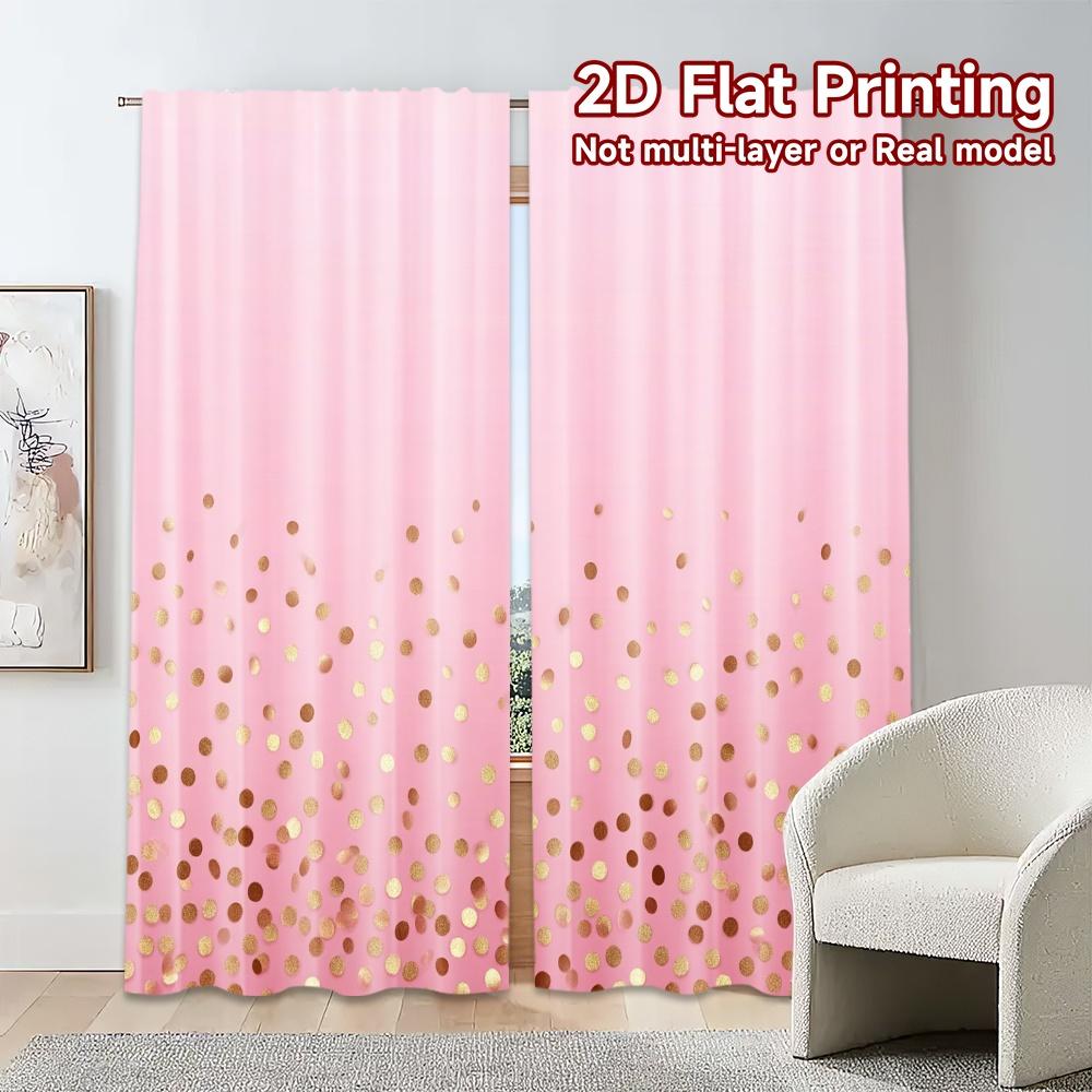 2pcs, 2D FLAT PRINTING Curtains (Without Rod) Golden Sprinkle Chic Curtain Chic Semi-Sheer Curtains Outdoor Decorations