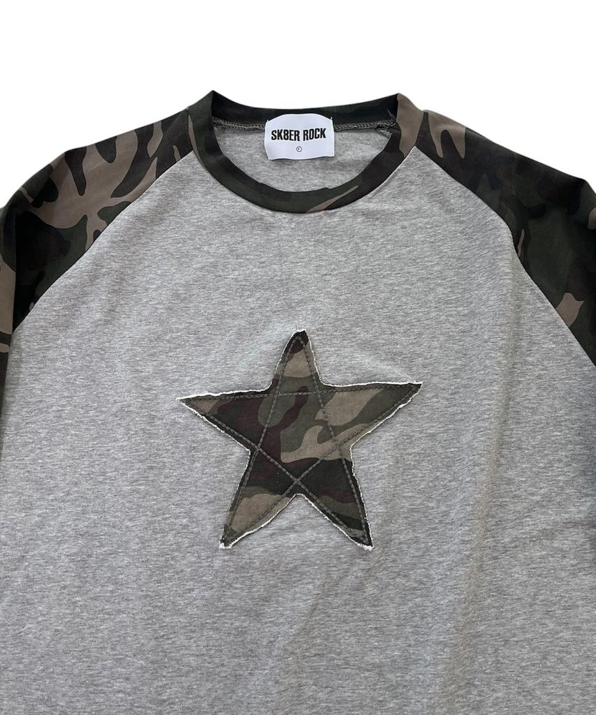 SK8ER ROCK Star Raglan T-Shirt (Melangegray/Camouflage)