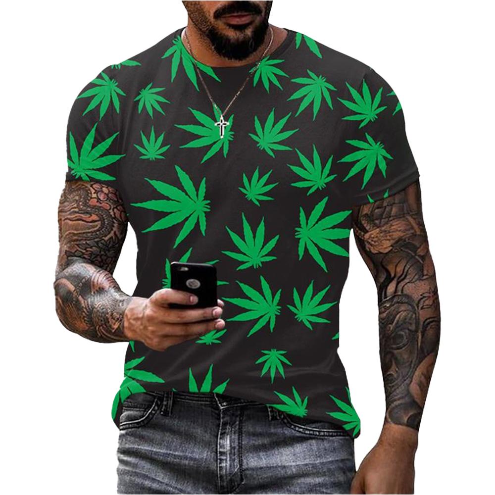Hengyuan03 Zomer hete verkoop creatief 3D geprint wietblad T-shirt met casual persoonlijkheid en modieuze straat korte mouwen 6XL