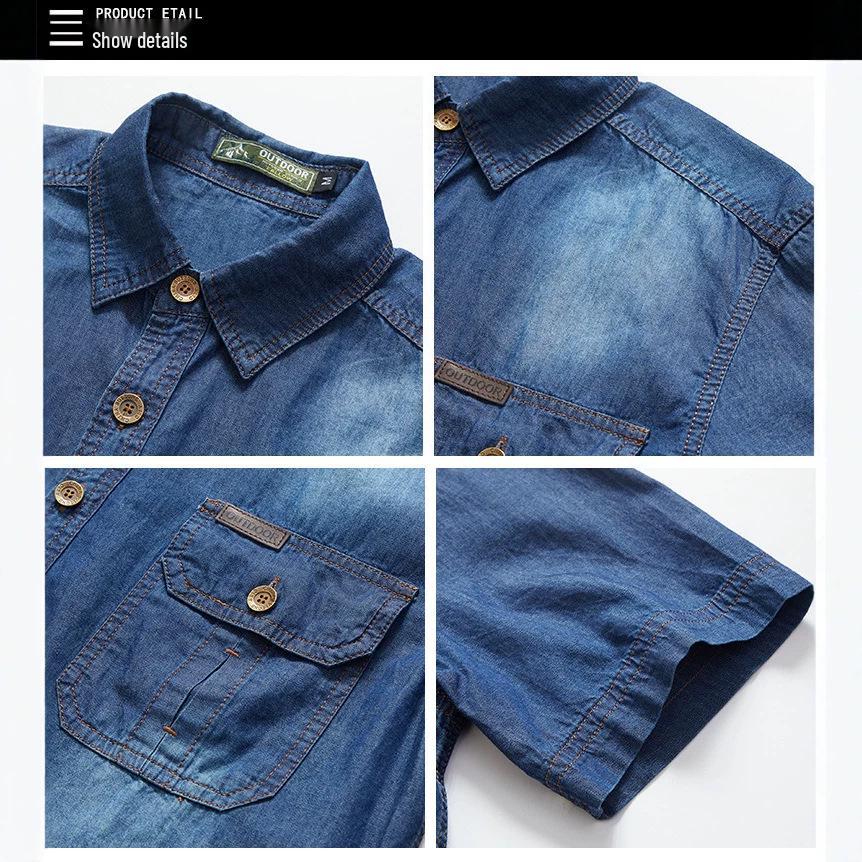 Camicia di jeans a maniche corte da uomo taglie forti con tasche - Stile casual da lavoro