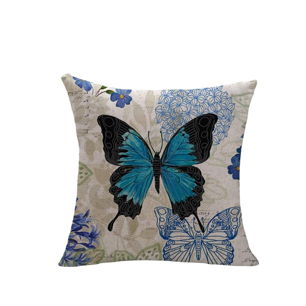 Retro Literary Butterfly Pillowcase Sofa Bay Window Blue Sunflower Cushion Cover Home Decoration Pillowcase