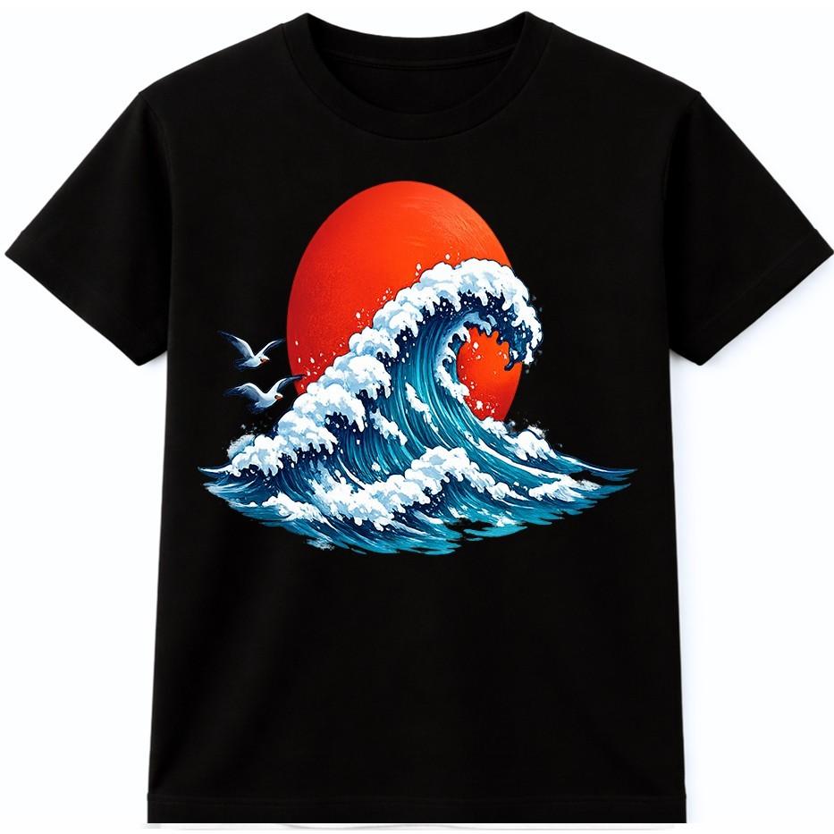 Japanese Wave T-Shirt Rising Sun Graphic Ocean Art Inspired Streetwear Tee S разноцветный