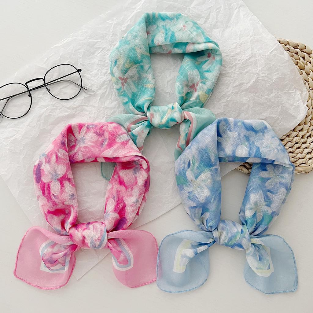 Spring And Summer Small Fresh Literary And Decorative Scarf Women'S Pastoral Versatile Cotton And Linen Small Square Scarf Silk Scarf