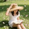 Elegant Raffia Sun Hat With Adjustable Size And Breathable Open Weaving For Beach Vacation Outdoor Activity Travel Gear