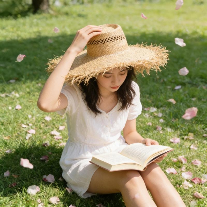 Elegant Raffia Sun Hat With Adjustable Size And Breathable Open Weaving For Beach Vacation Outdoor Activity Travel Gear