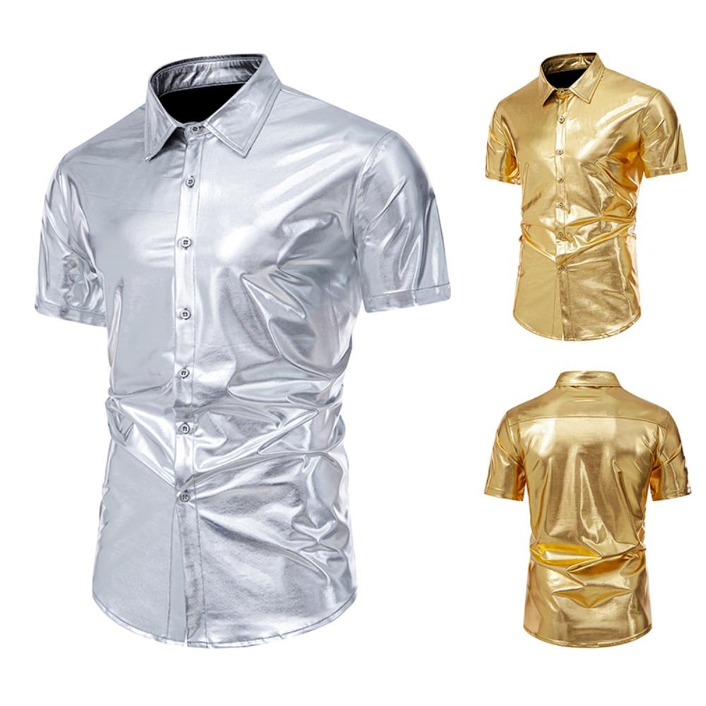 Camicia da Uomo Nightclub Disco Manica Corta Camicia Lucida Abito da Festa Danzante Camicie per Uomo Abbigliamento