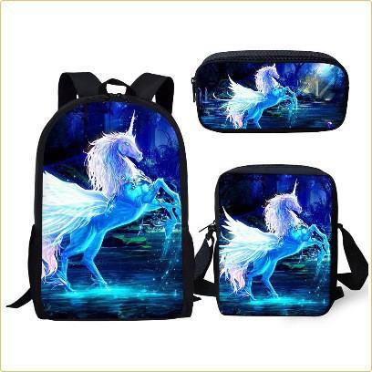Grasland Pferdemuster dreiteiliges Rucksack-Federmäppchen-Umhängetaschen-Set lässig 3D-bedrucktes Rucksack-Set