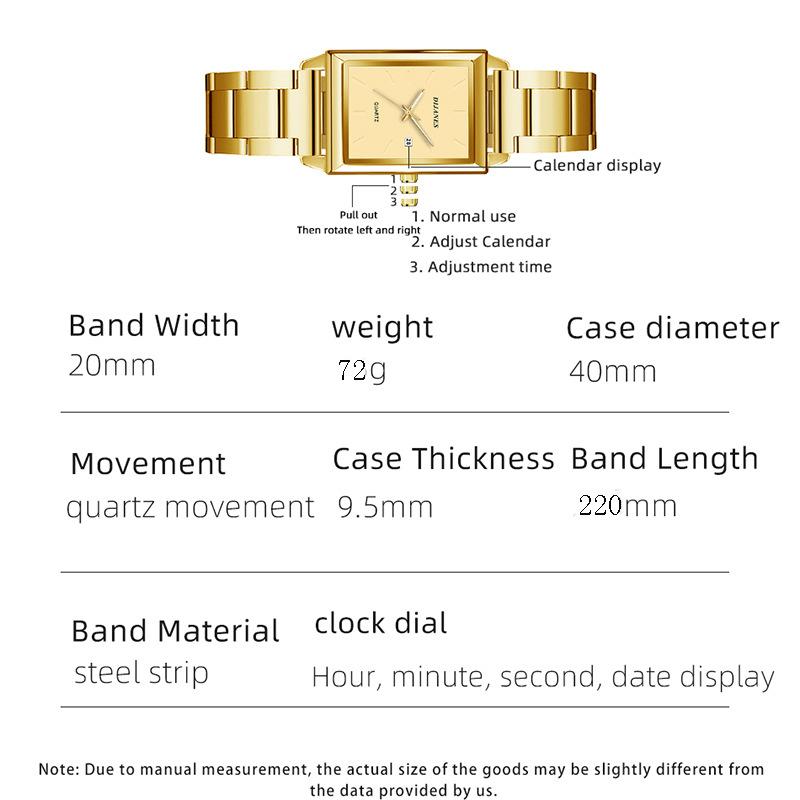 New square watch Steel band Quartz watch Calendar Watch Business Men's Watch Student Watch Small watch