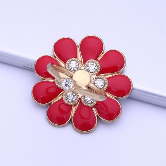 Finger Ring Holder Degree Rotating Metal Universal 360 Rhinestone Flower Shape Mobile Phone