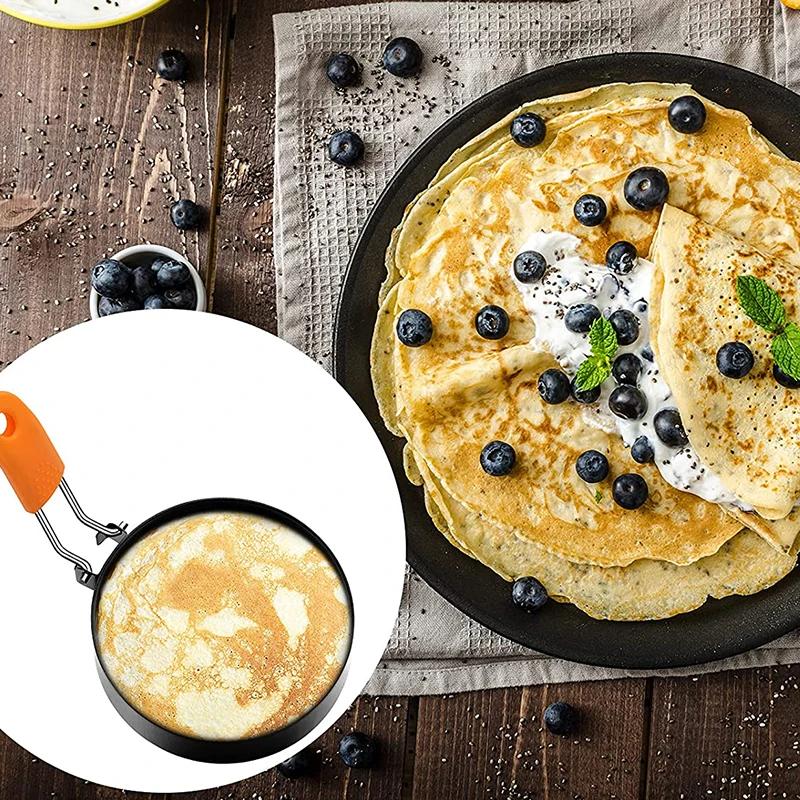 Professional Egg Rings Pancake Mold Set Set Stainless Steel Fried Egg Ring Griddle Pancake Shapers with Silicone Handle