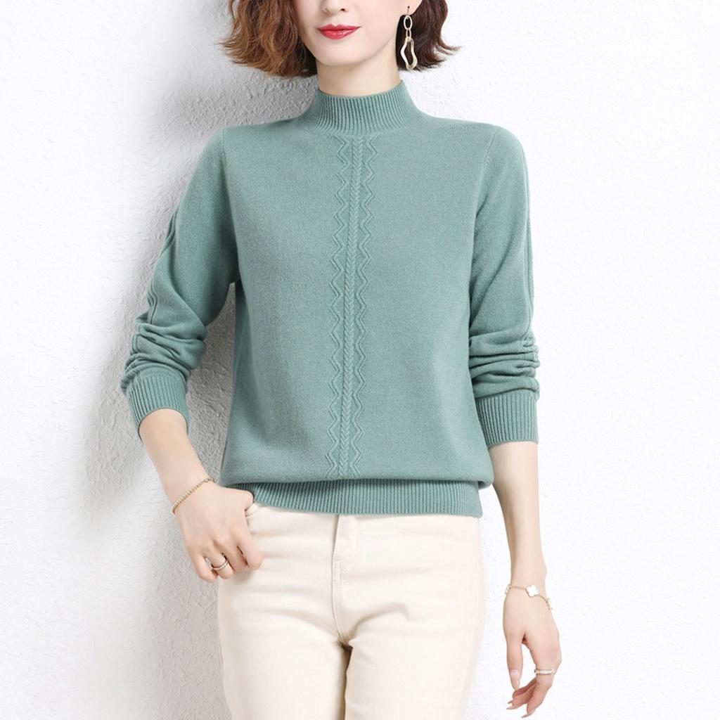 Women's Fashion Solid Color Half High Neck Long Sleeve Underlay Knitted Sweater