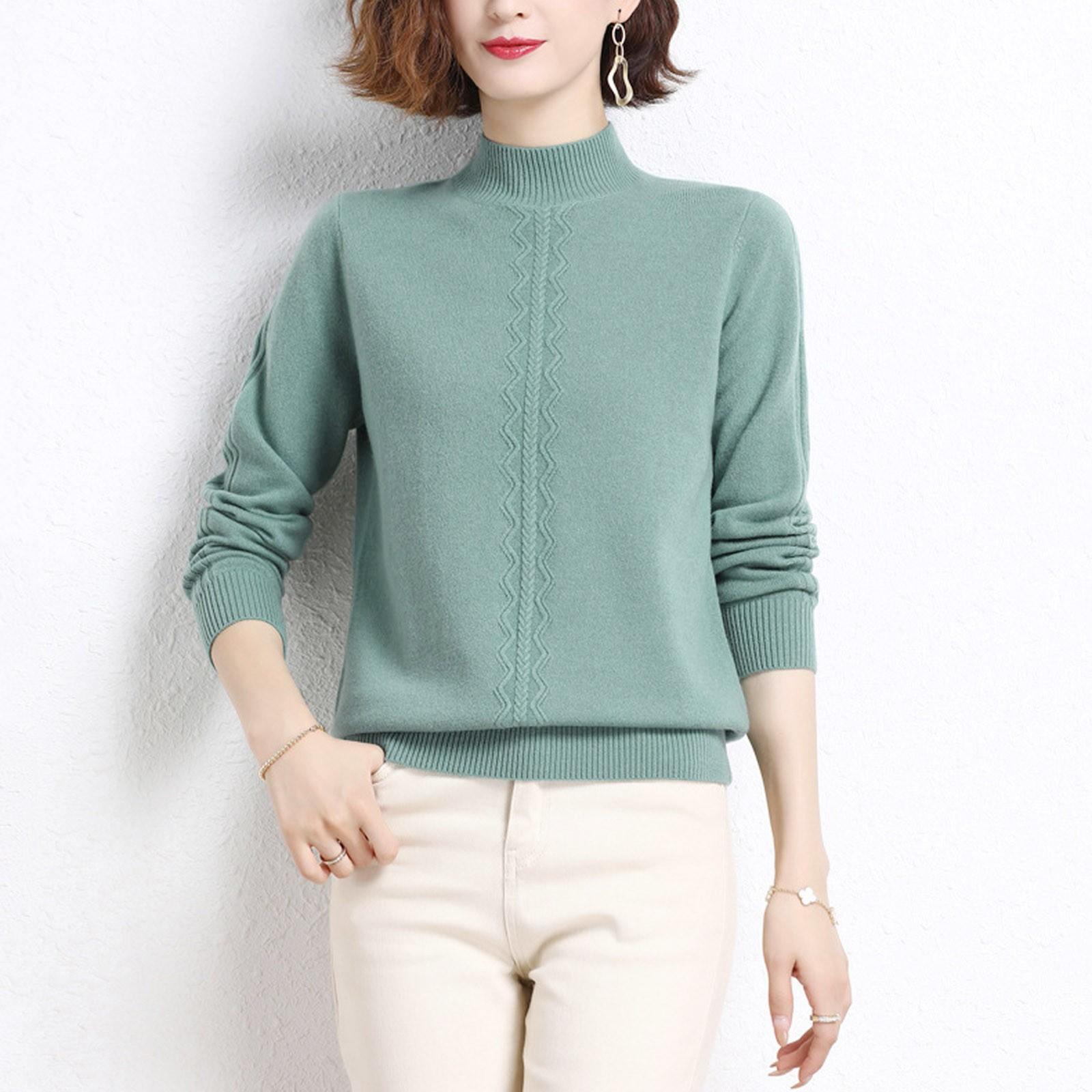 

Женская мода однотонный вязаный свитер с половиной высоким воротником и длинными рукавами L зелёный