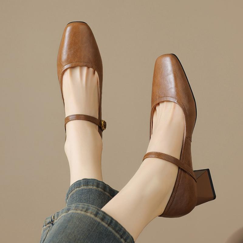 Fashion 2025 Autumn New French Shallow Single Shoes Women Wear Kitten Heel One Strap Block Heel Mary Jane Small  Shoes