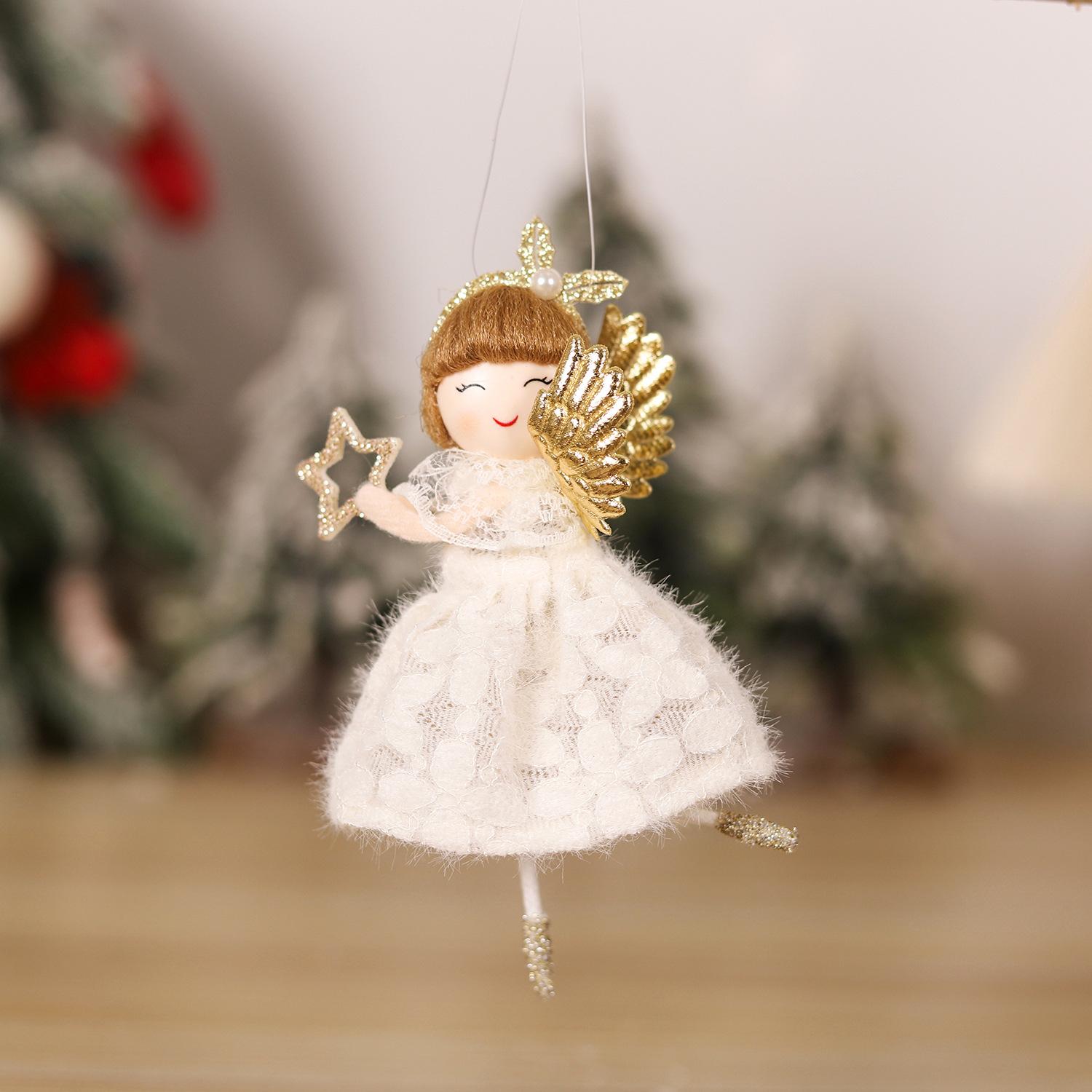 

2024 Різдво Мила мереживна порожниста спідниця Дівчина Ангел Орнамент Лялька Весела Різдвяна ялинка Декор для дому Різдво Висячий кулон Дитячий подарунок 14cm