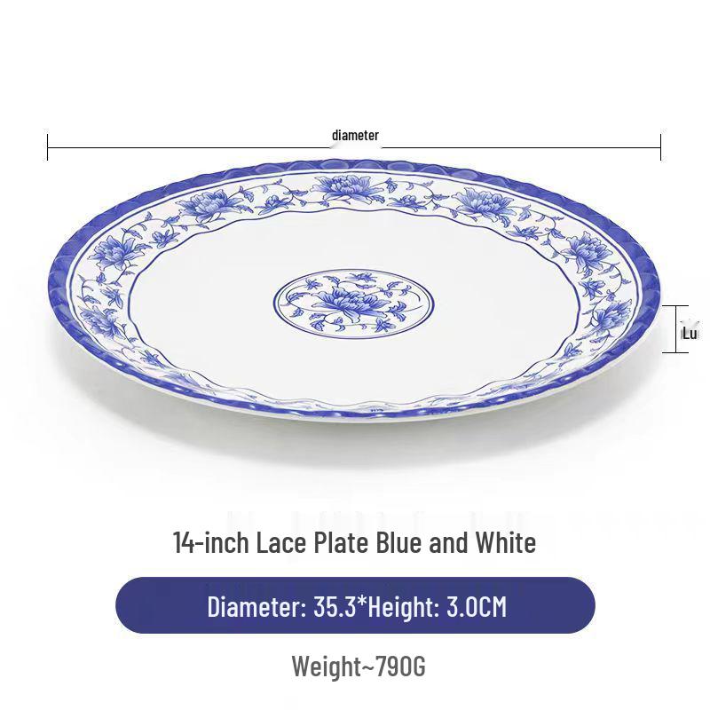 Blue & White Melamine Porcelain-Look Round Plate: Thickened, Durable for Stir-Fry, Rice, and Restaurant Use