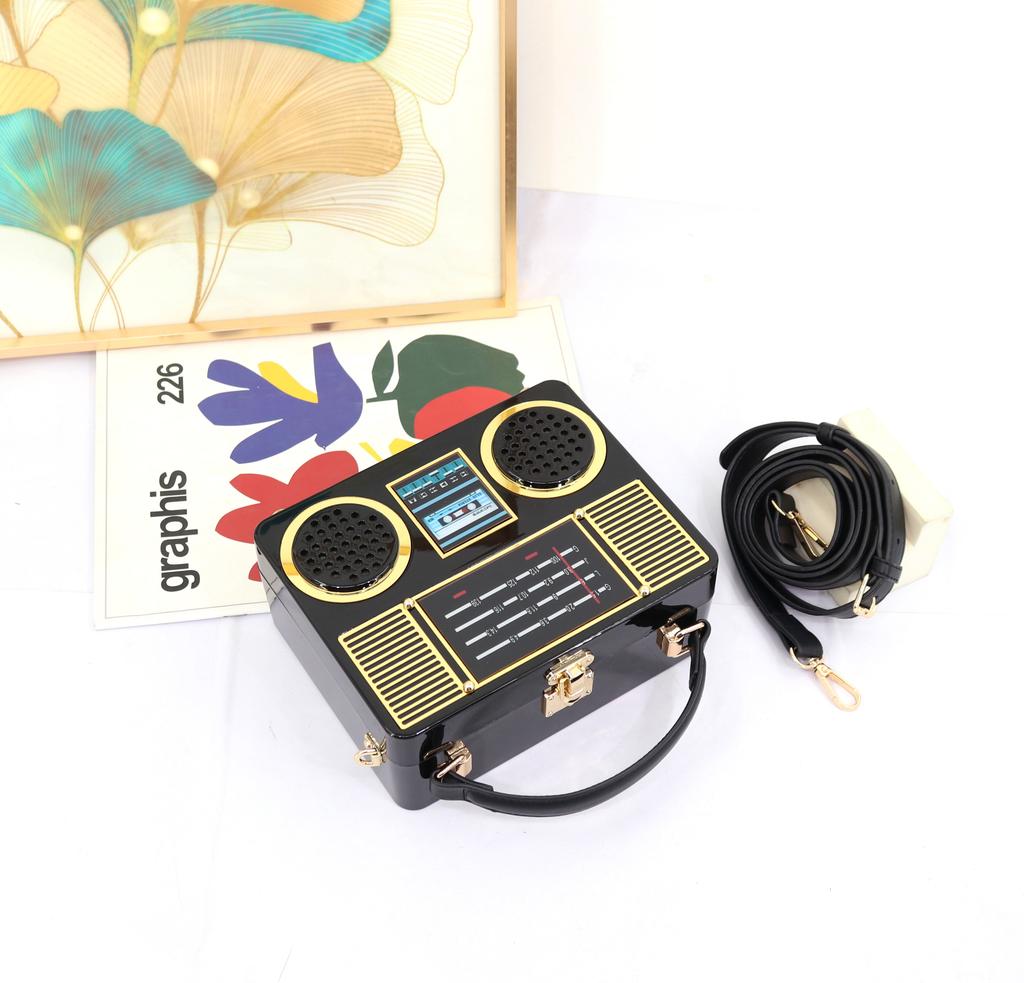Super Products Fashion Acrylic Hard Box Girls Personality Ladies Handbag Classic Radio Square Shoulder Women Bag 20 Cm