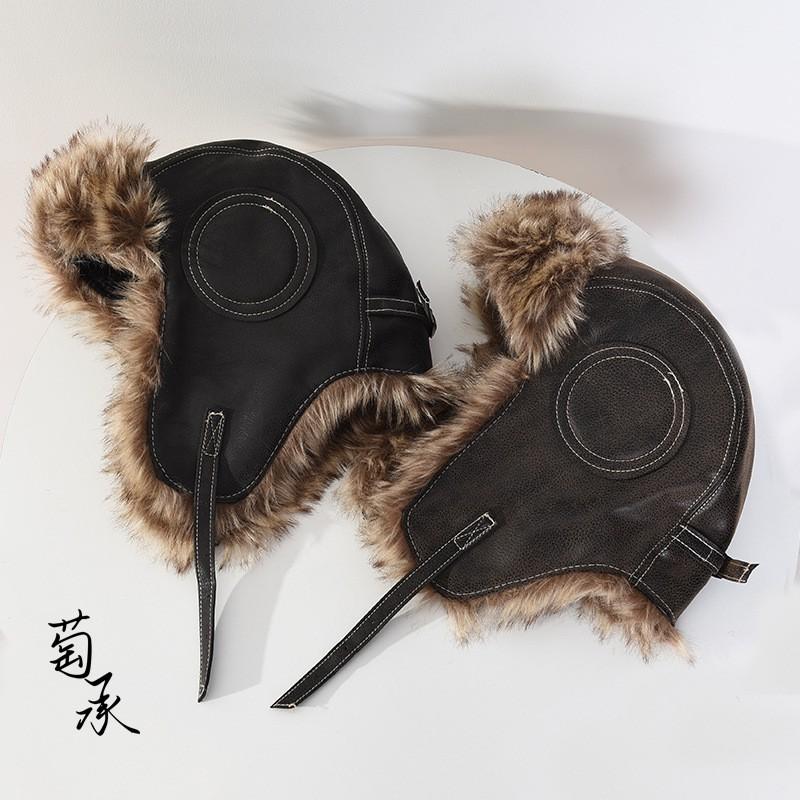 Winter Warm Pilot Style Fleece Lined PU Leather Beanie Hat Men Women Windproof Oversized Headwear
