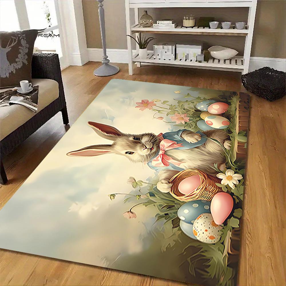 Easter Bunny Decorations Set Decoration,Carpet,Living Room,Bedroom, Non-slip,Square rug