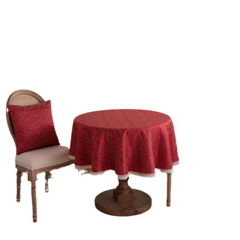 Festive Wedding Red Jacquard Waterproof Lace Round Dining Table Coffee Table Tablecloth Tablecloth Cover Towel