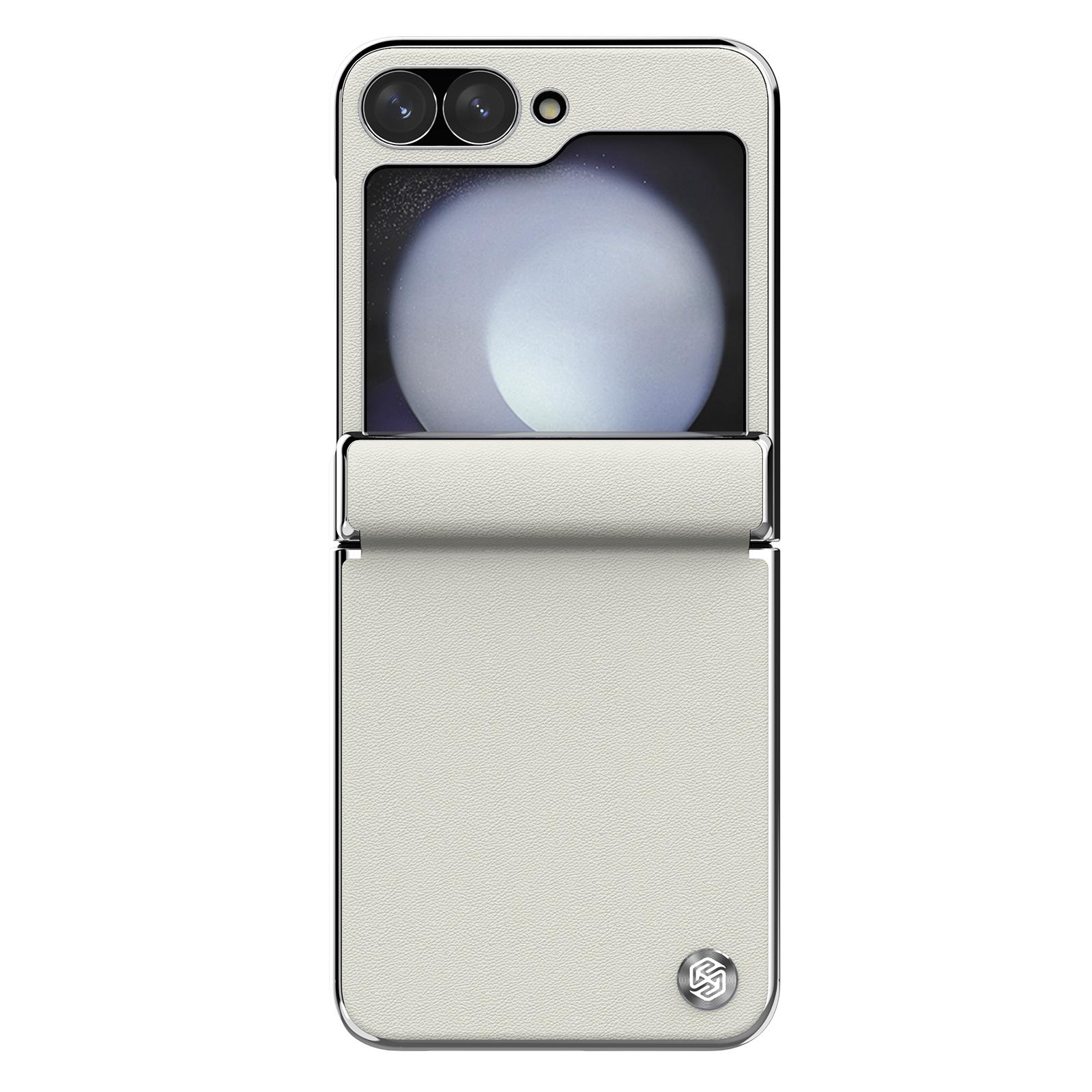 

для Samsung Galaxy Z Flip 7 FE Чехол Nillkin Роскошный Флип Текстурированный Кожаный Чехол Ультратонкий Мягкий на ощупь Элегантная Подставка Задняя Крышка Samsung Z Flip 7 FE белый