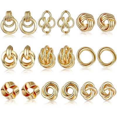 Gold Color Irregular Geometric Knot Stud Earrings For Women Girl Twisted Tie Knot Jewelry