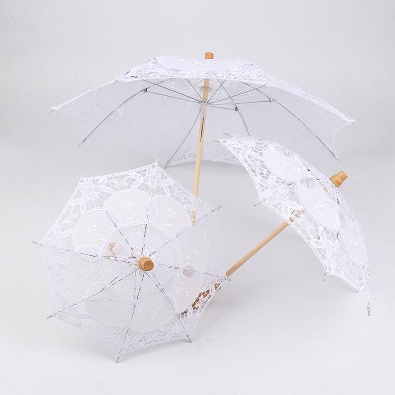 Vintage White 15/19/30/38Cm Lace Parasol Umbrella Embroidery Cotton Lace Flower Girl Umbrella Kids Sun Umbrella Photo Prop