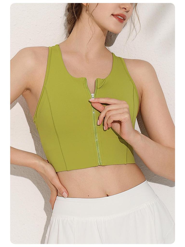 Plus Size Front Zipper Shockproof Sports Bra with Fixed Pads - Breathable, Beautiful Back Yoga Vest for Outdoor Wear