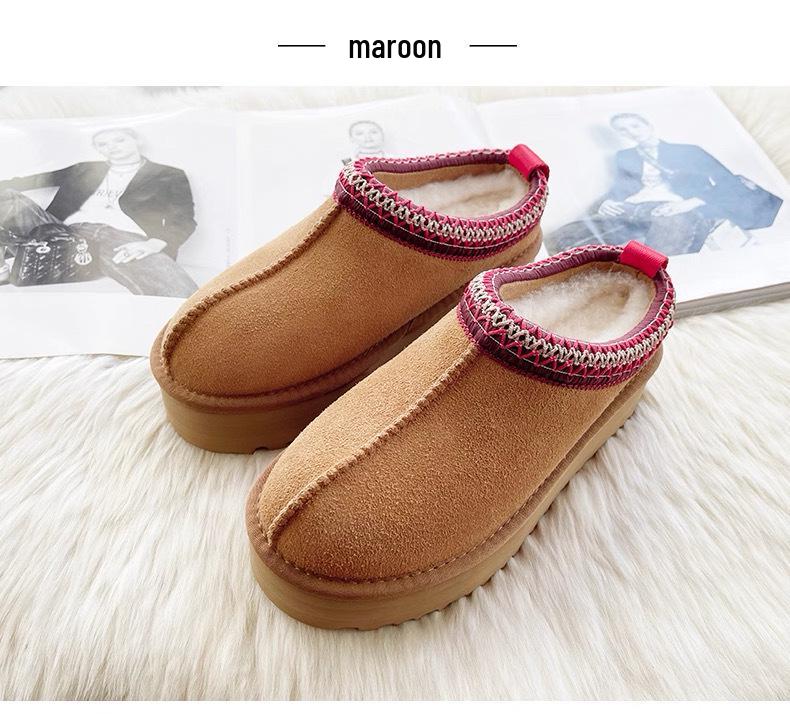2025 Houmingzu Half Slippers: Women's Winter Plush Warm Cotton Shoes, One-Piece Fur Snow Boots for Outdoor Wear