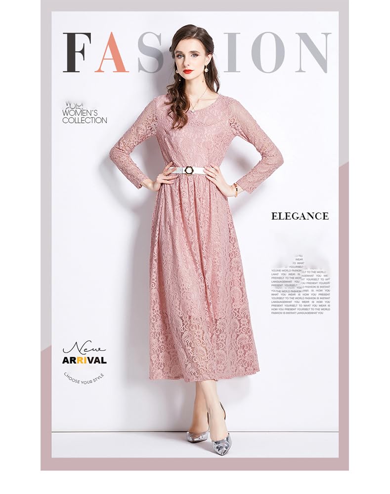 Vilaria Long Sleeve Midi Party Short Round Solid Perfect for and Special Women's All-Lace Dress, Length, Dress, Sleeves, Neck, Slimming, Color,