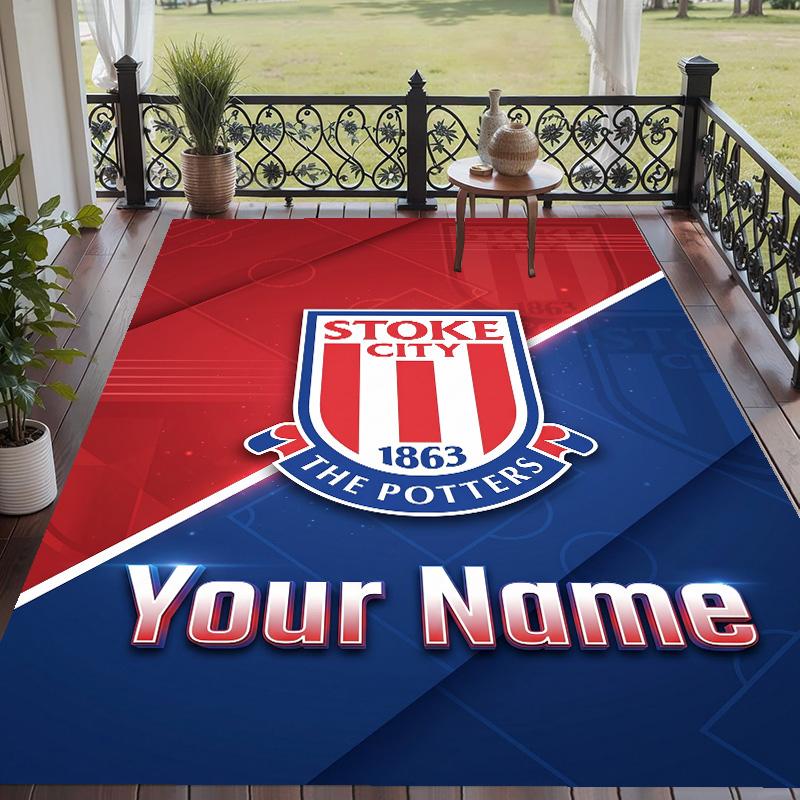 Custom Text Printed Rug Stoke City FC Non Slip Floor Carpet For Home Room Decor