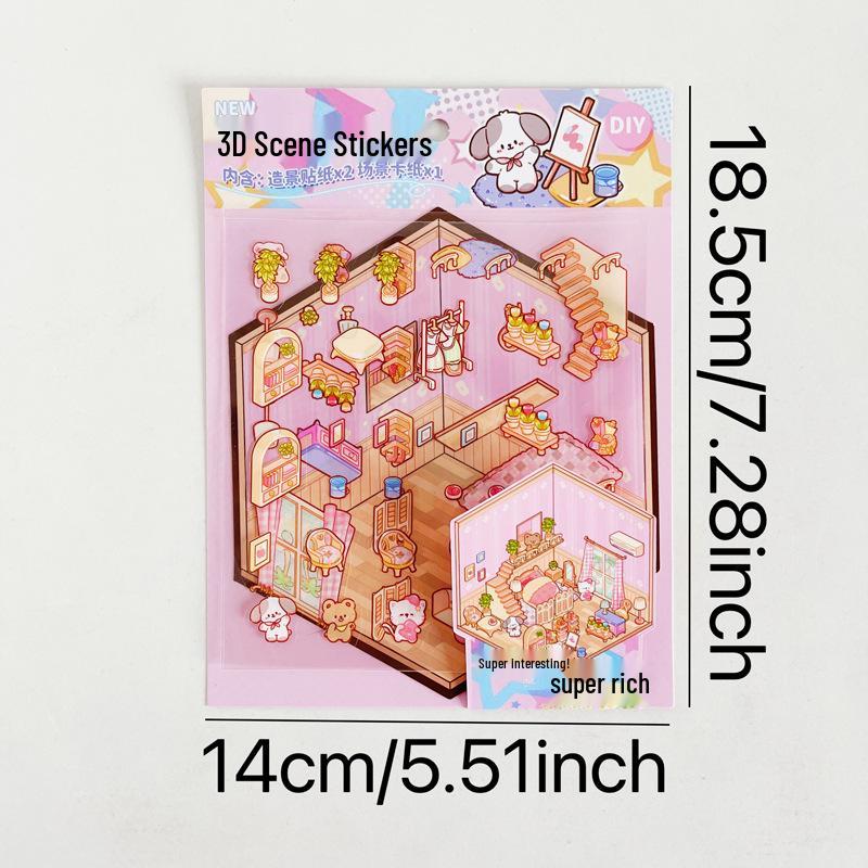 Handmade 3D Layered Children's Scenery Stickers for Bullet Journals