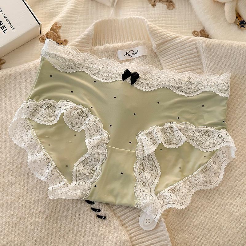 Women's French Polka Dot Lace Trim Breathable Ice Silk Panties