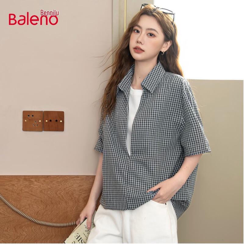 Baleno Women s Plaid Lapel Fake Two-Piece Top L