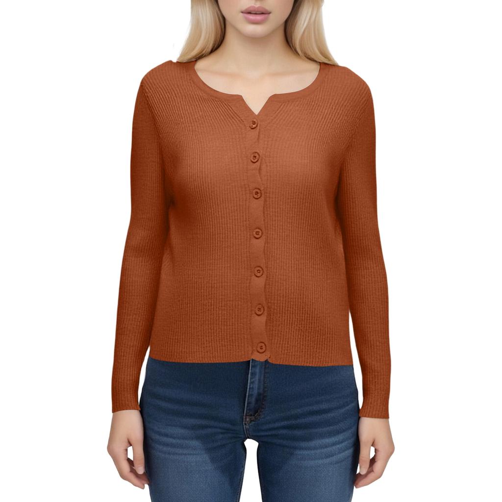 Women's V-neck Thin Long-sleeved Solid Color Short Knitted Sweater Slim Fit Sweater