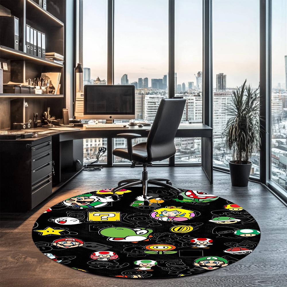Mario Printed Round Rug Carpet Chair Rug Area Rug Entryway Doormats,for Office Chair Living Room Bedroom Kitchen Room.