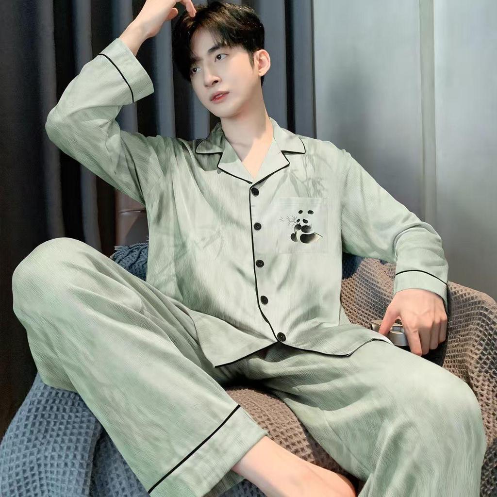 Men's Casual Cotton Pajama Set - Long Sleeve & Pants for Spring/Autumn