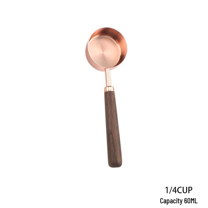 In-Stock Rose Gold & Walnut Wood Handle Measuring Spoons and Cups Set