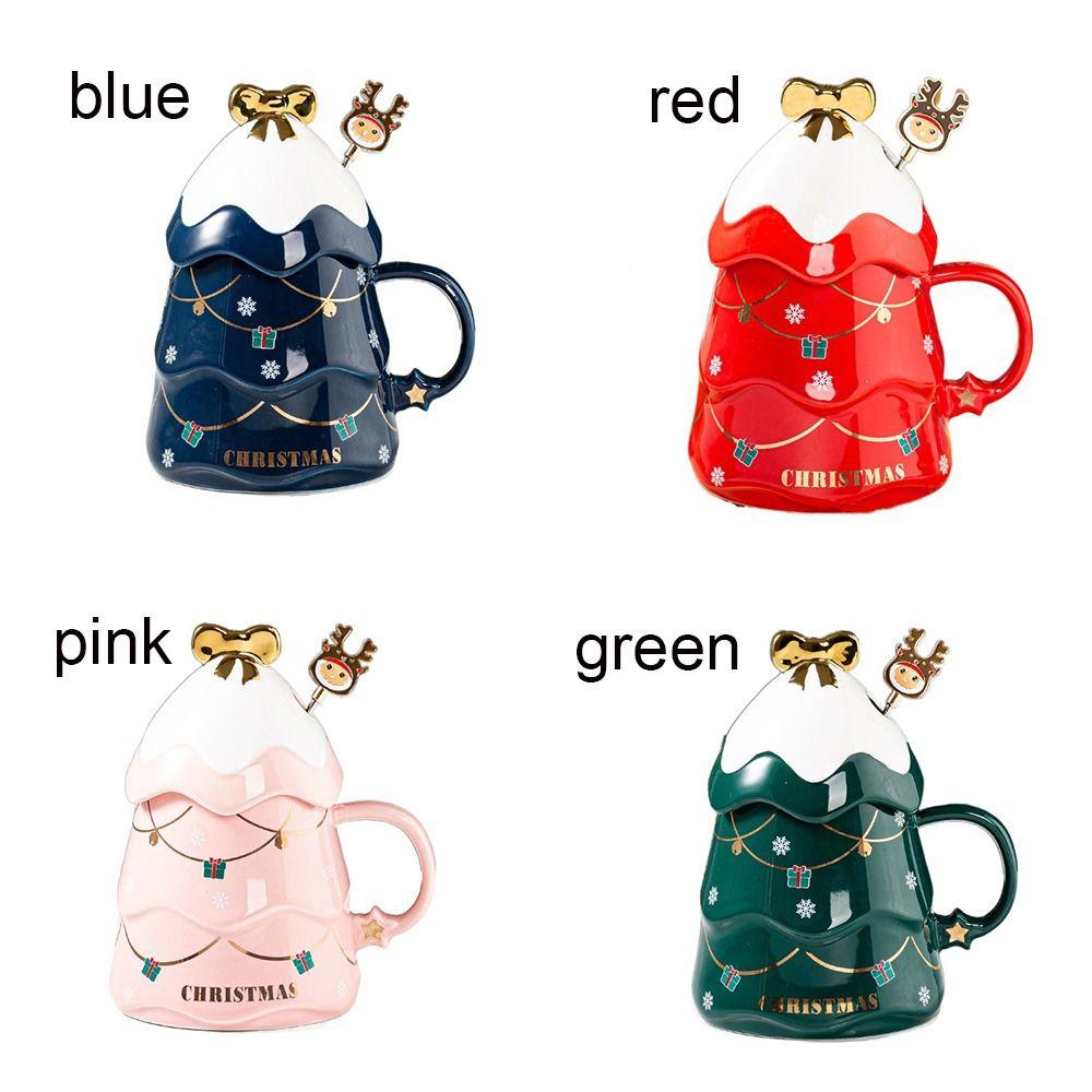 with Lid and Spoon Christmas Tree Ceramic Mug Christmas Tree Shape Christmas Coffee Cup   Beer