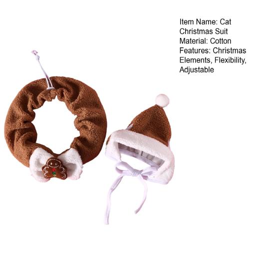 2Pcs/Set Cat Christmas Suit Soft Plush Fabric Rich Christmas Elements Small Pet Christmas Attire Red Green Pet Outfit