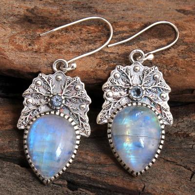 Moonstone Blue Topaz Silver Earring, 925 Sterling Silver Handmade Jewelry, Silver Earring, Gemstone Jewelry, Gifts For Her