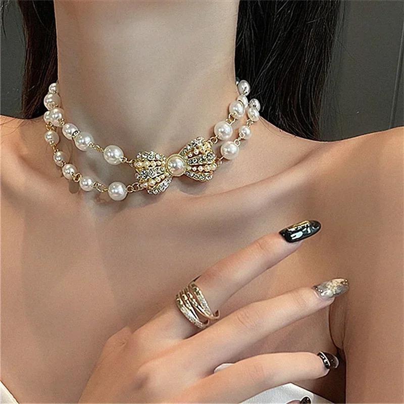 Gorgeous Imitation Pearl Choker Necklaces for Women Irregular Pearls Chain Pendant Fashion Jewelry Wedding Necklace Party Gift