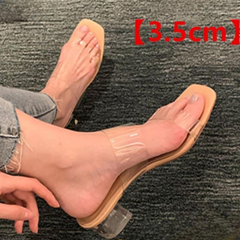 2024 New Summer Transparent Sandals,Women's Medium Heel Thick with Water,3.5cm~9cm High Heels A Line with Slippers Women's Shoes