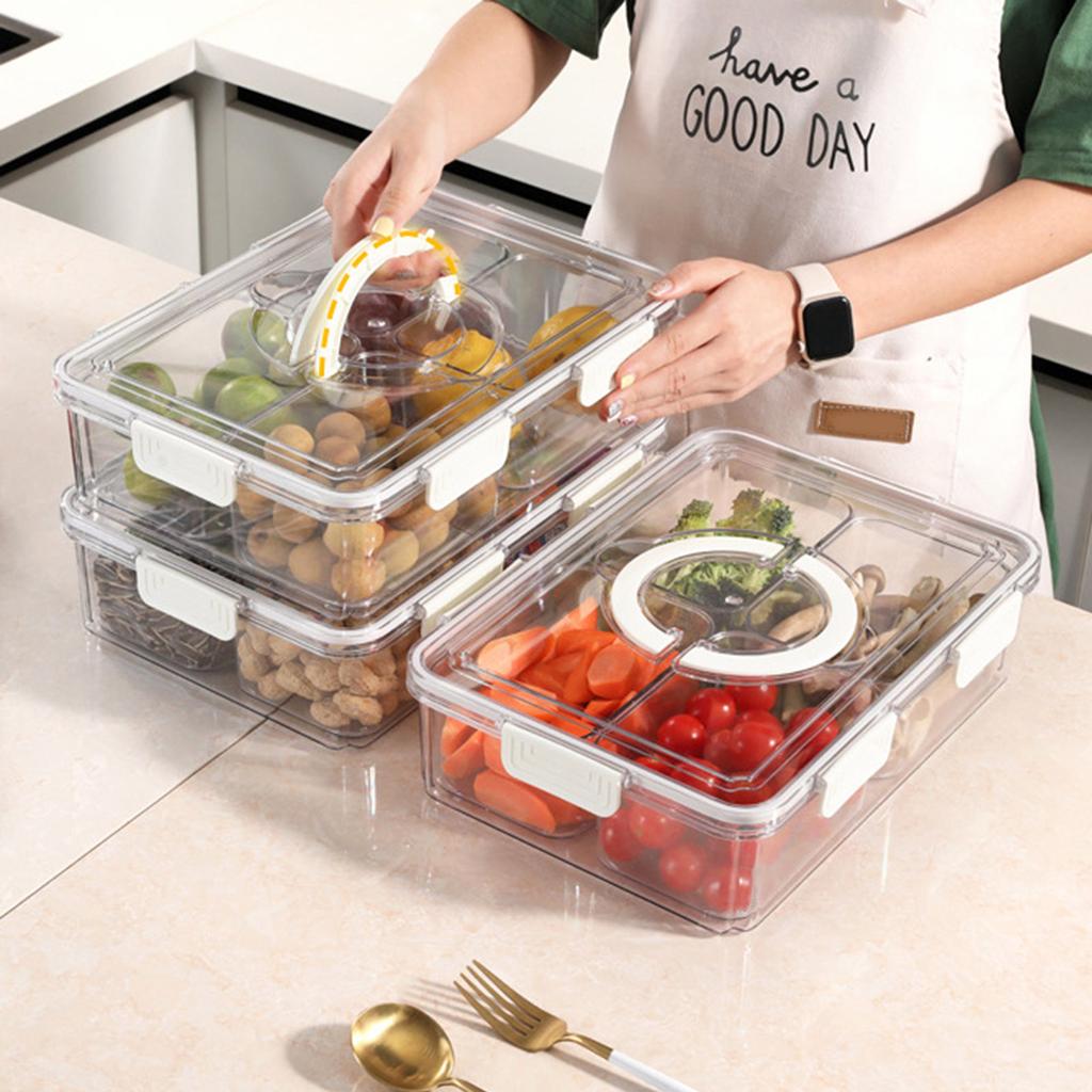 Grids Divided Serving Tray Storage Box Kitchen Portable Sub-format Seasoning Separator Box Fresh-keeping Snack Fruits Food Box