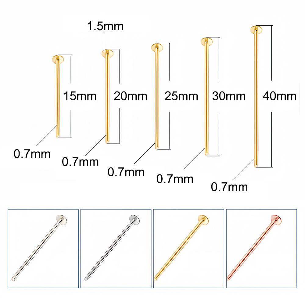 50-100Pcs Stainless Steel Flat Heads Needle Earrings Head Eye Pins Gold Plated for Jewelry Findings Making Accessories Supplies